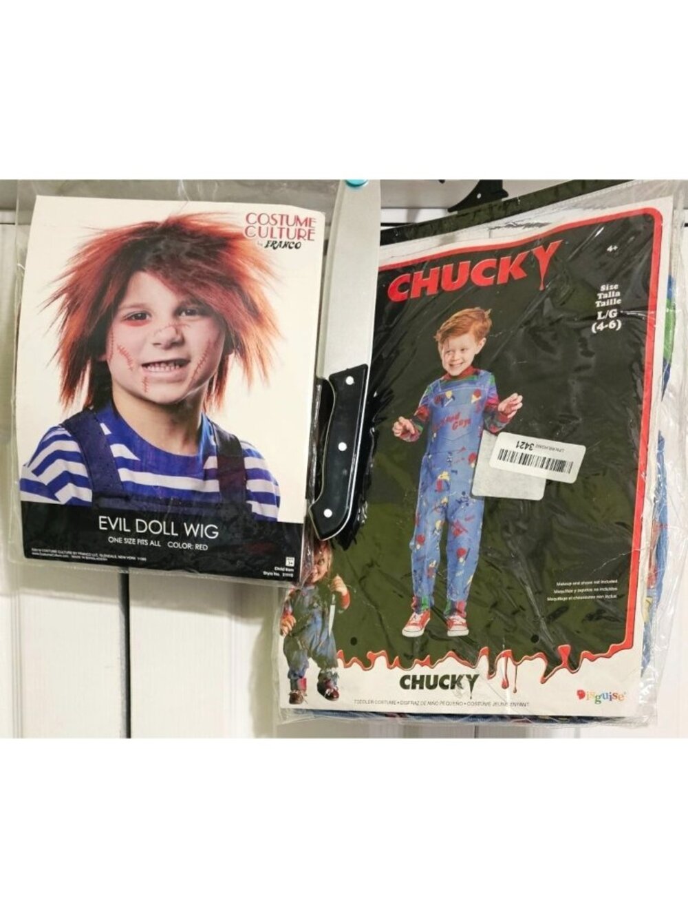 Chucky Costume Kids 4-6 Jumpsuit Wig Knife Prop Halloween Horror Toddler Movie